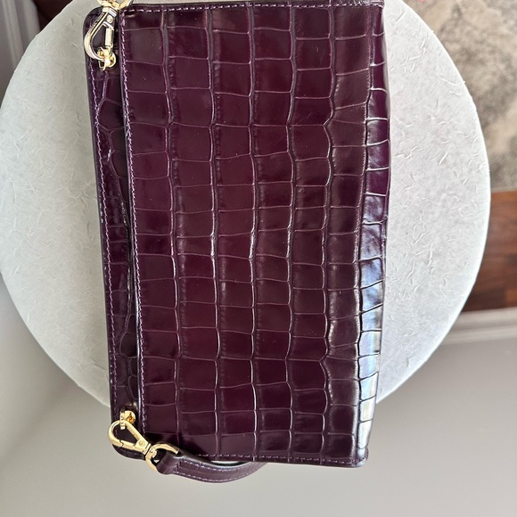 Michael Kors Crocodile Embossed Leather Crossbody or Clutch, Burgundy - Picture 4 of 8